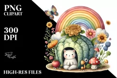 Cat House Rainbow Bird Butterfly Sublimation Clipart Product Image 1