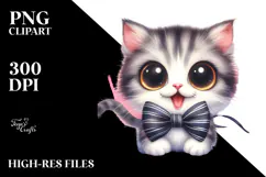 Enthusiastic Cat with Bow and Tie, Transparent PNG Product Image 2