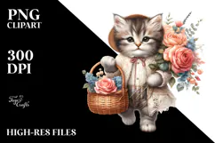 Cute Baby Kitten with Flowers | Clipart Product Image 2