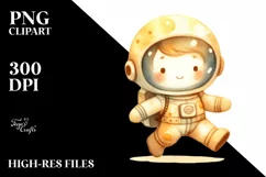 Washed Watercolor Yelloish Whimsical Astronaut Boy | Product Image 3