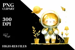 Washed Watercolor Yelloish Whimsical Astronaut Boy | Product Image 1