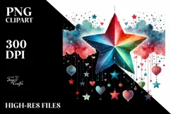 Simple Watercolor Star with Hearts, PNG Product Image 2
