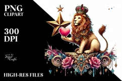 Adorned Lion on Star with Heart PNG Product Image 2