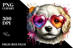 Puppy with Sunglasses and Heart Sign PNG Product Image 2