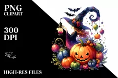Vibrant Drawing of Witch with Pumpkin | Clipart Product Image 1