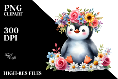 Cartoon-Style Penguin with Vibrant Flower Crown Clipart Product Image 2