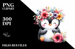 Colorful Penguin Sitting on Flower Crown | Clipart Product Image 1