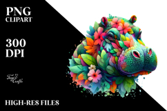 Vibrant Hippo with Abstract Floral Body PNG Product Image 2