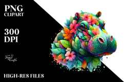 Vibrant Hippo with Abstract Floral Body PNG Product Image 2