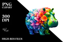 Vibrant Hippo with Abstract Floral Body PNG Product Image 2