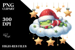Cute Baby Frog Sleeping on the Cloud PNG Product Image 2
