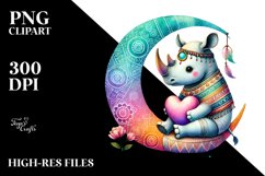 Cute Rhino Sitting on Moon PNG Product Image 2