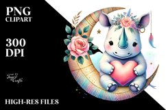 Cute Rhino Sitting on Moon PNG Product Image 2