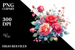 Colorful Red Roses Watercolor PNG Product Image 2