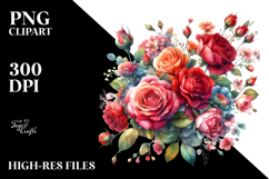 Colorful Red Roses Watercolor PNG Product Image 2