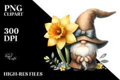 Cute GNOME with Big Hat and Daffodil PNG Product Image 2