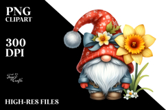 Cute GNOME with Big Hat and Daffodil PNG Product Image 2