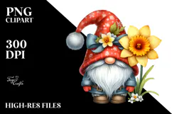 Cute GNOME with Big Hat and Daffodil PNG Product Image 2