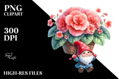 Floating Gnome with Chrysanthemum, Whimsical PNG Product Image 2