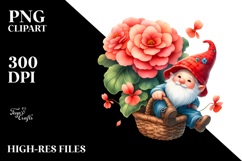 Cute GNOME with Begonia in a Basket PNG Product Image 2