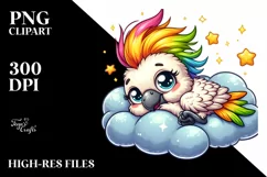 Colorful Baby Cockatoo on Cloud Clipart Product Image 1