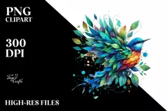 Abstract Vibrant Bird with Leaf Body PNG Product Image 1