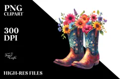 Colorful Cowboy Boots,Flower Pot with Flowers Clipart Product Image 2