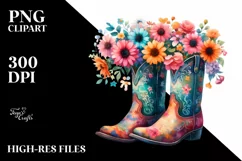 Colorful Cowboy Boots,Flower Pot with Flowers Clipart Product Image 1