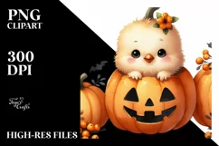 cute Baby Chicken Popping Out from Halloween Pumpkin, PNG Product Image 1