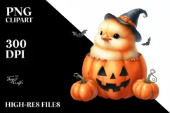 cute Baby Chicken Popping Out from Halloween Pumpkin, PNG Product Image 1