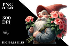 Digital Painting of Gnome with Impatiens Bouquet Clipart Product Image 2