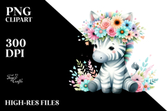 Cartoon-Style Zebra with Pastel Flower Crown Clipart Product Image 2