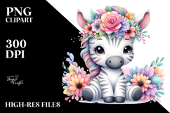 Cartoon-Style Zebra with Pastel Flower Crown Clipart Product Image 2