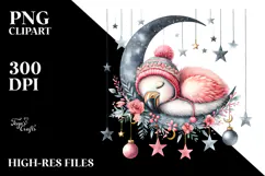 Boho Baby Flamingo Sleeping on the Moon PNG Product Image 2