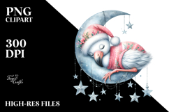 Vibrant Baby Flamingo Sleeping on the Moon PNG Product Image 2
