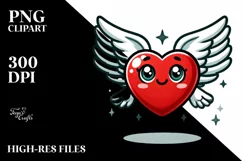 Simple Cartoon Heart with Wings, PNG Product Image 2