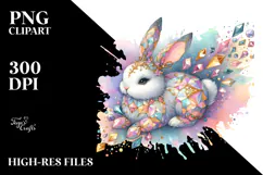 Colorful Bunny Made of Diamonds with Golden Insertions PNG Product Image 2