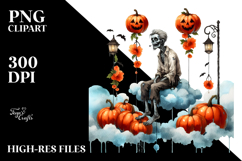 Simplistic Halloween Zombie Sitting Cloud Pumpkins Hanging Product Image 2