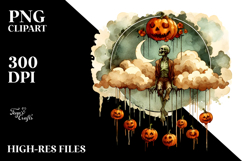 Simplistic Halloween Zombie Sitting Cloud Pumpkins Hanging Product Image 2