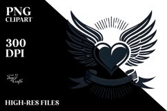 Simple Retro Heart with Wings, PNG Product Image 2