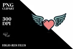Simple Retro Heart with Wings PNG Product Image 2