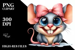 Funny Funny Mouse Chick with Bow, Watercolor PNG Product Image 1
