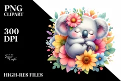Cute Baby Koala Sleeping in Flower Clipart Product Image 3