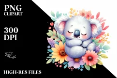 Cute Baby Koala Sleeping in Flower Clipart Product Image 1