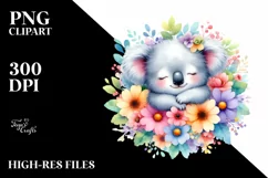 Cute Baby Koala Sleeping in Flower Clipart Product Image 3