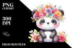 Colorful Panda Sitting on Flower Crown | Clipart Product Image 2