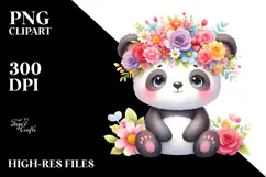 Colorful Panda Sitting on Flower Crown | Clipart Product Image 2