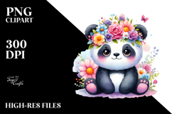 Colorful Panda Sitting on Flower Crown | Clipart Product Image 2