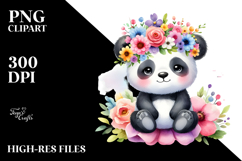 Colorful Panda Sitting on Flower Crown | Clipart Product Image 2