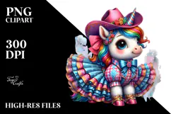 Colorful Unicorn in Square Dancer's Outfit PNG Product Image 2